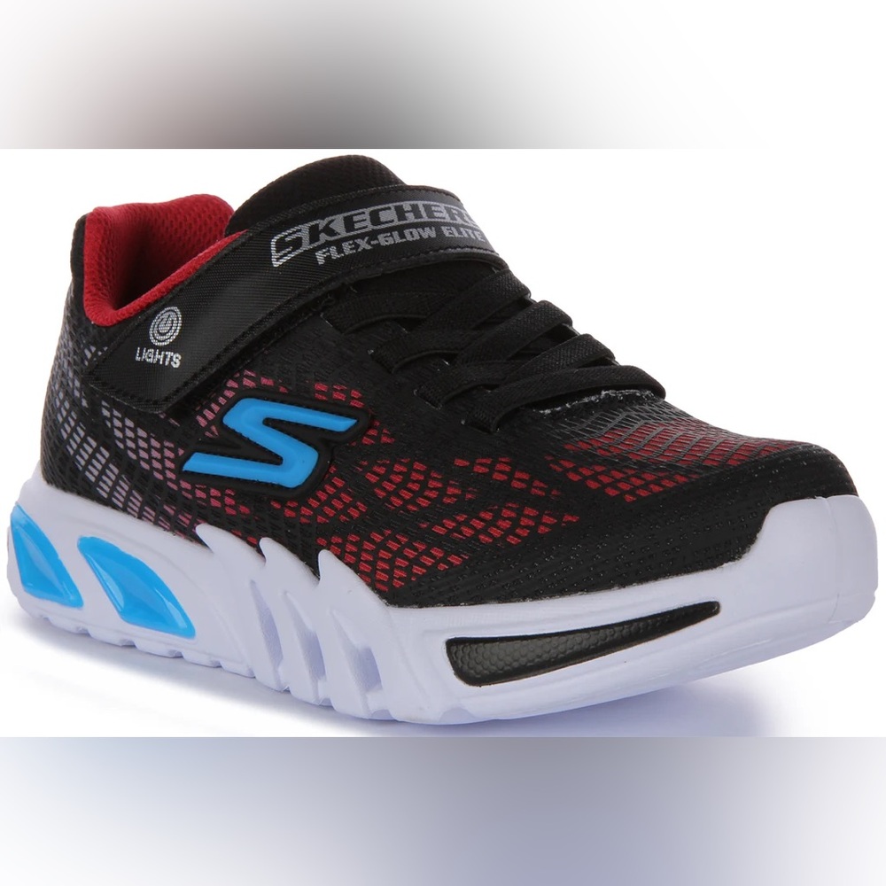Size 3 Boys Skechers Kids Black, Red & Blue Light-Up Athletic Sneaker